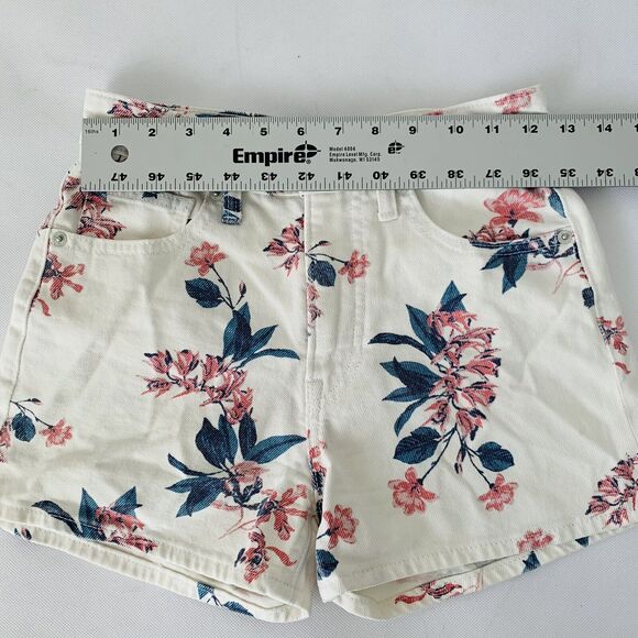 Lucky Brand Shorts Women 24 White Denim Floral Pink Jean Preppy Boho Festival - Picture 6 of 8